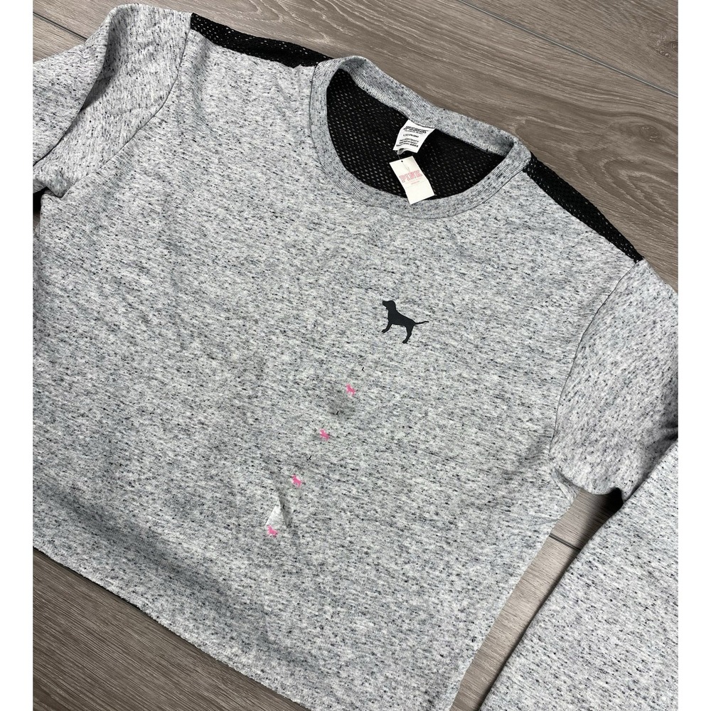 Victorias Secret Women's Boxy Crop Pullover Logo Sweater Grey Size Large New
